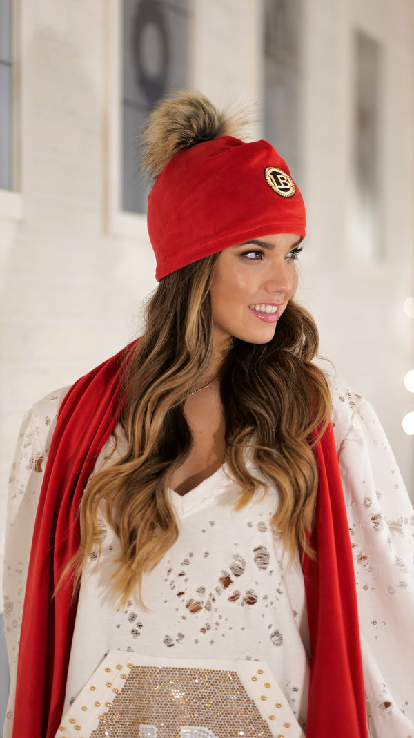 Gorro e Cachecol Pom Pom Red
