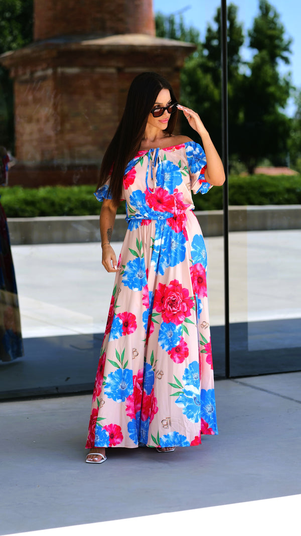 Vestido Flor Rosa Azul